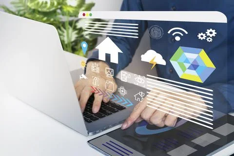Smart home system concept to control the system in the house, inform the we.. Stock Photos