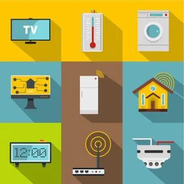 Smart home system icon set, flat style Stock Illustration
