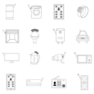 Smart home system icon set outline イラスト素材