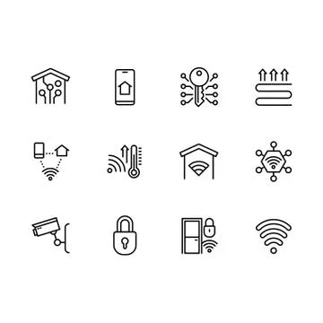 Smart home system icon simple symbols set. Contains icon smartphone, mobile app Ilustración de archivo