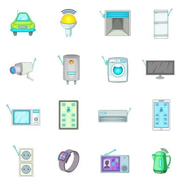 Smart home system icons set, cartoon style イラスト素材