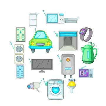 Smart home system icons set, cartoon style イラスト素材