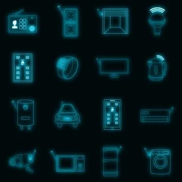 Smart home system icons set vector neon イラスト素材
