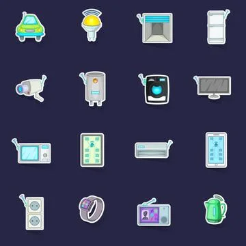 Smart home system icons set vector sticker Stock Illustration