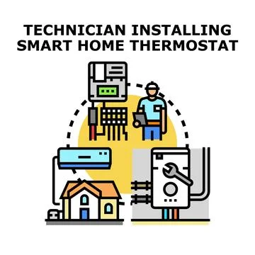 Smart home system installation and heating maintenance concept Stock Illustration