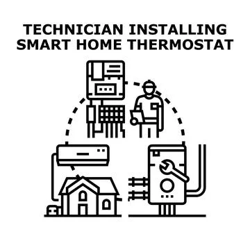 Smart home system installation and heating maintenance concept Stock Illustration