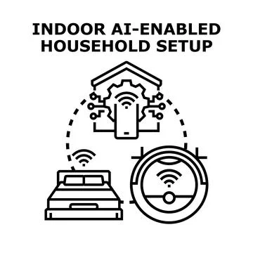 Smart home system managing ai enabled household devices Stock Illustration