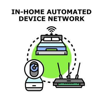 Smart home system managing automated devices network Stock Illustration