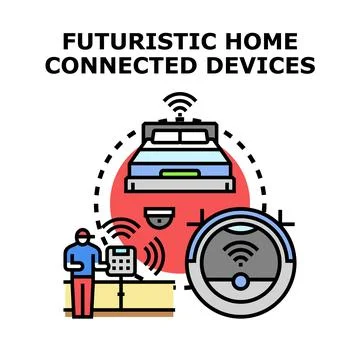Smart home system managing connected electronic appliances Illustrazione stock