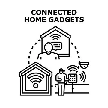 Smart home system managing connected security devices Stock Illustration
