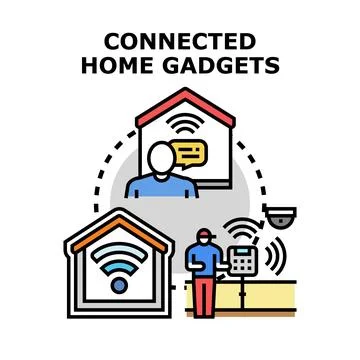 Smart home system managing connected security devices Stock Illustration