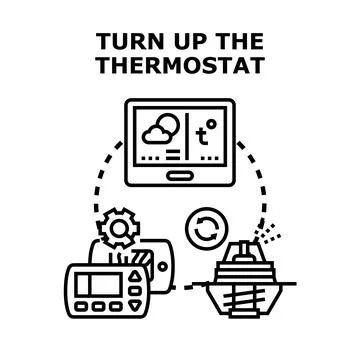 Smart home system managing heating temperature turning up Stock Illustration