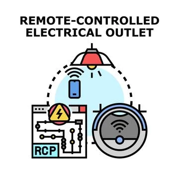 Smart home system managing remote electrical outlet with devices Stock Illustration