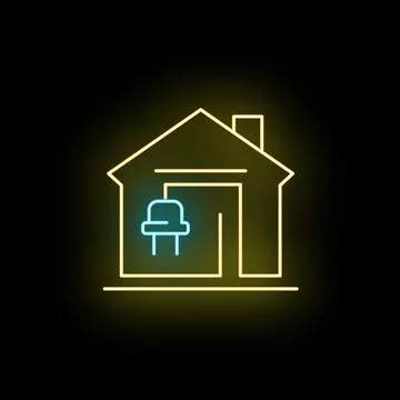 Smart home system with neon electric plug icon Иллюстрация