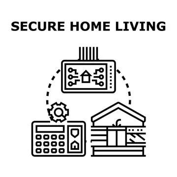 Smart home system protecting living space with security technology Stock Illustration