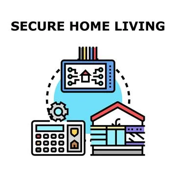 Smart home system protecting living space with security technology Stock Illustration