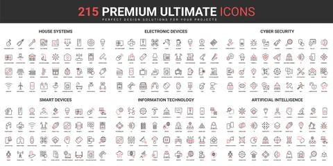 Smart home systems, AI information technology, cyber security color flat icons Stock Illustration