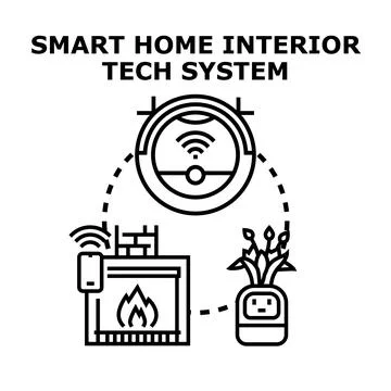 Smart home tech system connecting devices for modern living Stock Illustration