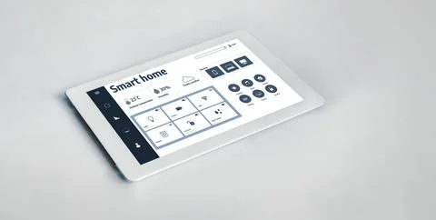 Smart home technology, centric remote control system digital dashboard snugly Stockfoto's