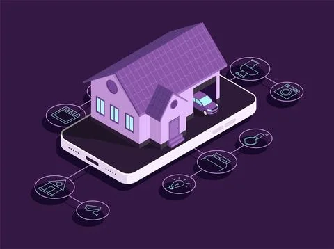 Smart home technology conceptual isometric vector illustration. Building co.. Stock Illustration