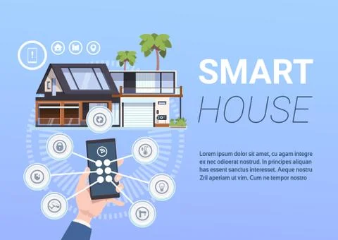 Smart Home Technology Of Control And Administration With Hands Holding Stock Illustration