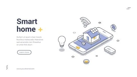 Smart Home Technology Control Isometric Banner Vector Illustration Web Templa Stock Illustration
