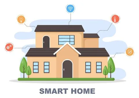 Smart Home Technology House Control System Of Lighting, Heating, Ventilation  Illustrazione stock