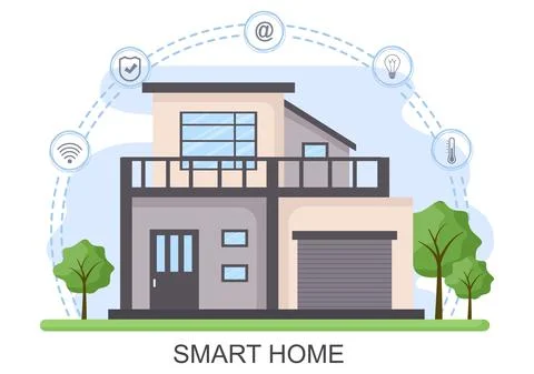 Smart Home Technology House Control System Of Lighting, Heating, Ventilation  Illustrazione stock