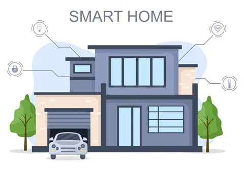 Smart Home Technology House Control System Of Lighting, Heating, Ventilation  イラスト素材