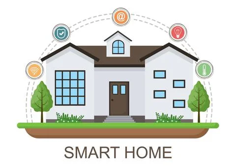 Smart Home Technology House Control System Of Lighting, Heating, Ventilation  Stock Illustration