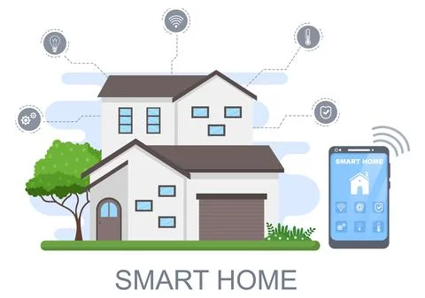 Smart Home Technology House Control System Of Lighting, Heating, Ventilation  Stock Illustration