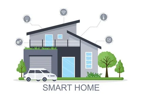 Smart Home Technology House Control System Of Lighting, Heating, Ventilation  Illustrazione stock
