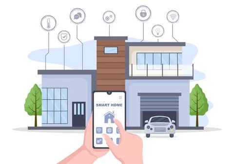 Smart Home Technology House Control System Of Lighting, Heating, Ventilation  Stock Illustration
