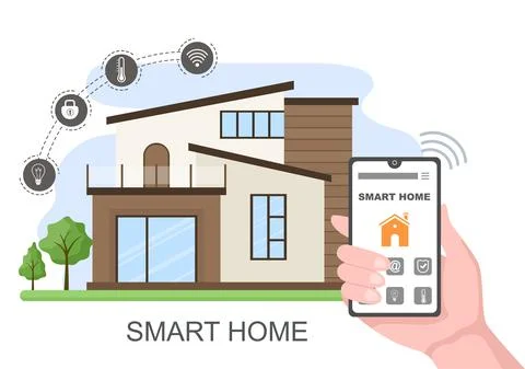Smart Home Technology House Control System Of Lighting, Heating, Ventilation  イラスト素材