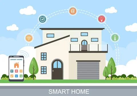 Smart Home Technology House Control System Of Lighting, Heating, Ventilation  Stock Illustration
