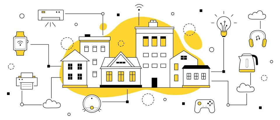 Smart home technology iot system doodle concept Stock Illustration