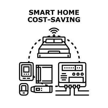 Smart home technology optimizing cost saving and energy efficiency Stock Illustration