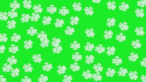 Smart Home Technology Pattern with Connected Digital Clock Icons on Green Stock Footage 345539526