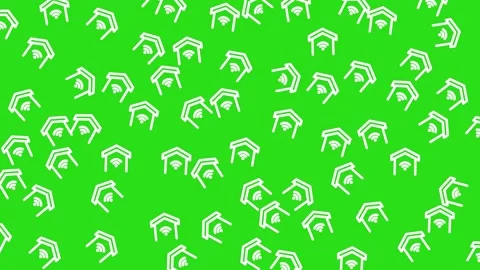 Smart Home Technology Pattern with Wireless House Icons on Green Background Stock Footage 345539529