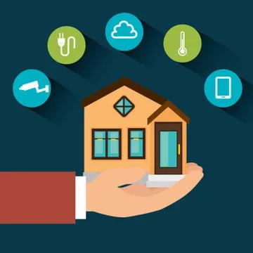 Smart home technology set icons Illustrazione stock
