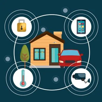 Smart home technology set icons Illustrazione stock