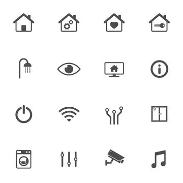 Smart home technology silhouette vector icons Stock Illustration