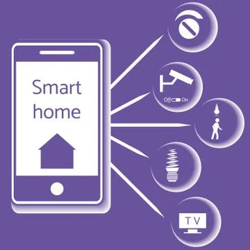 Smart home technology system with centralized control. 스톡 일러스트