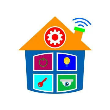 Smart home template design with wifi, cogwheel and things and items icons. Stock Illustration