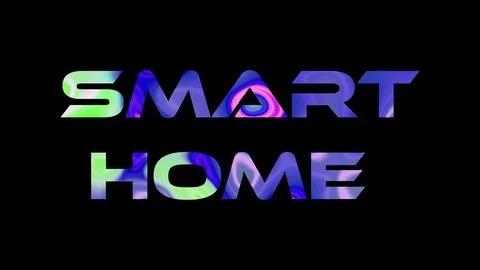 Smart Home text on black background. Multicolored glossy technological word.. Stock Illustration