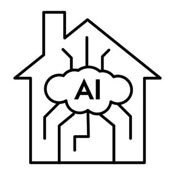 Smart home thin line icon. House with artificial intelligence vector Stockillustratie