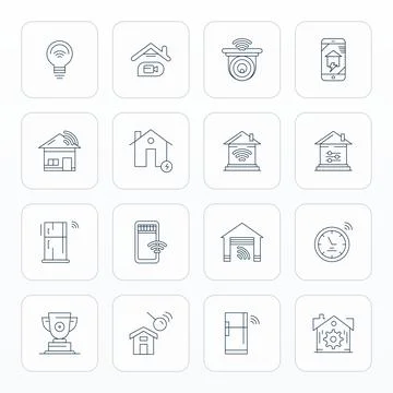 Smart Home Vector Graphics Pack including 16 Thin Line High Resolution PIXE.. Stock Illustration