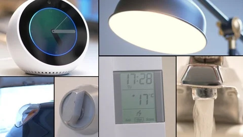 Smart Home Voice Assistant In Different Situations Lights Door Lock Thermosta Stock Footage 93867295
