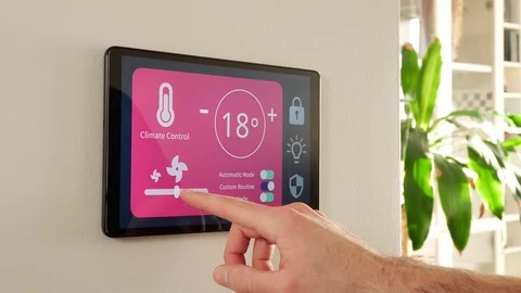 Smart Home Wall Control Screen Chainging Temperature Stock Footage 125089412