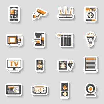 Smart House and internet of things sticker icons set Stock Illustration